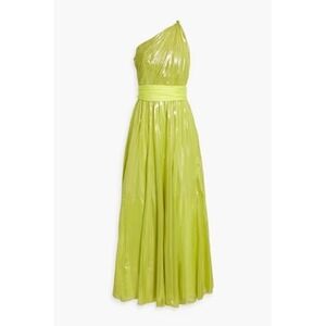 Alice + Olivia NWT Milan One-Shoulder Gathered Metallic Maxi Gown Lemon Sorbet 6
